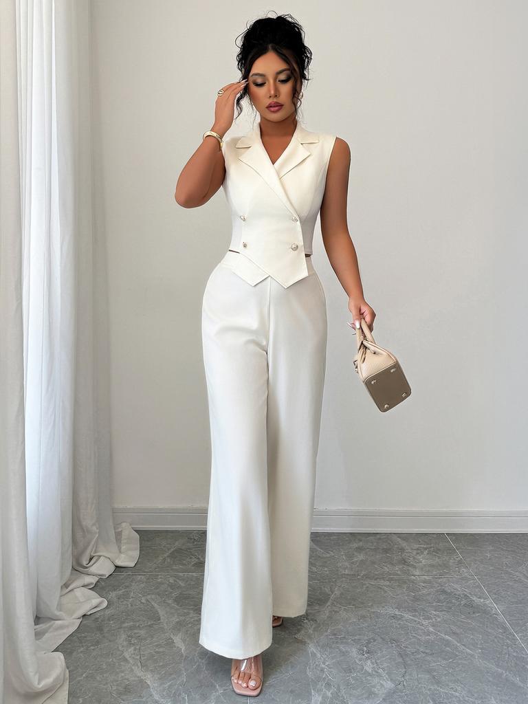 Elegant and Slim Waist Top with Flowing Wide Leg Pants Women's Spring Summer Set