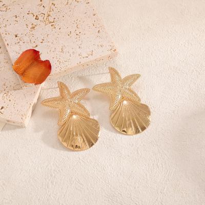 European and American Fashion Metal Ocean Wind Earrings Necklace Jewelry Set Personalized Design Sense Starfish Two-piece Set