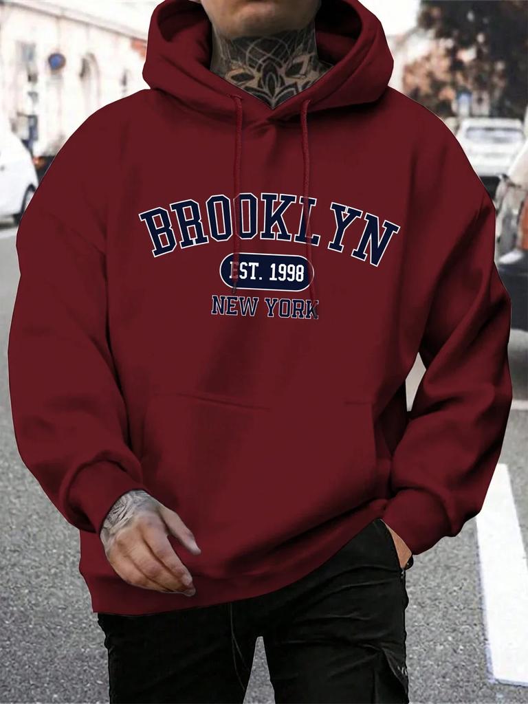 Herren Hoodies Harajuku Rundhals-Hoodie Mode Oversize Kapuzenpullover Herbst Bequemer Trainingsanzug Brooklyn Est 1998 New York Druck