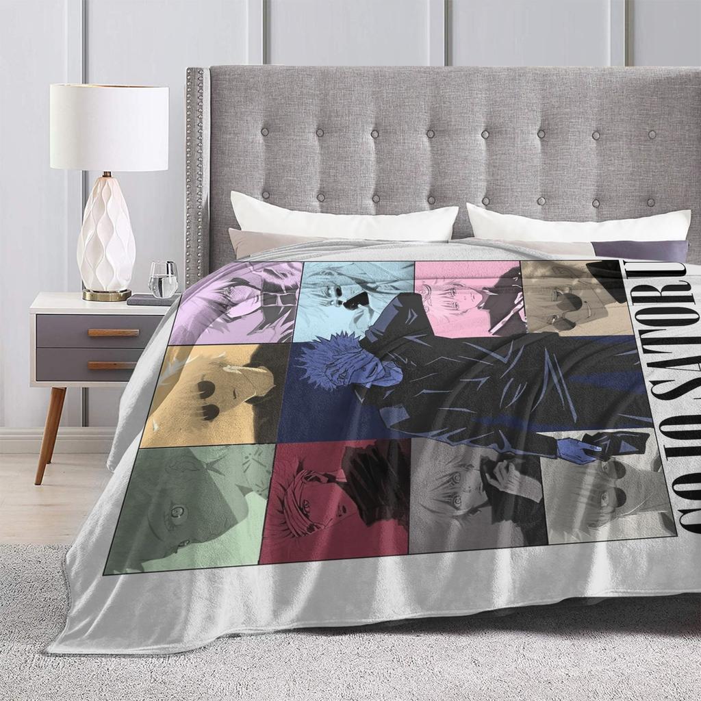 Gojo Satoru JJK Anime Blanket Flannel Textile Decor Portable Lightweight Thin Throw Blanket for Bed Travel Bedspread