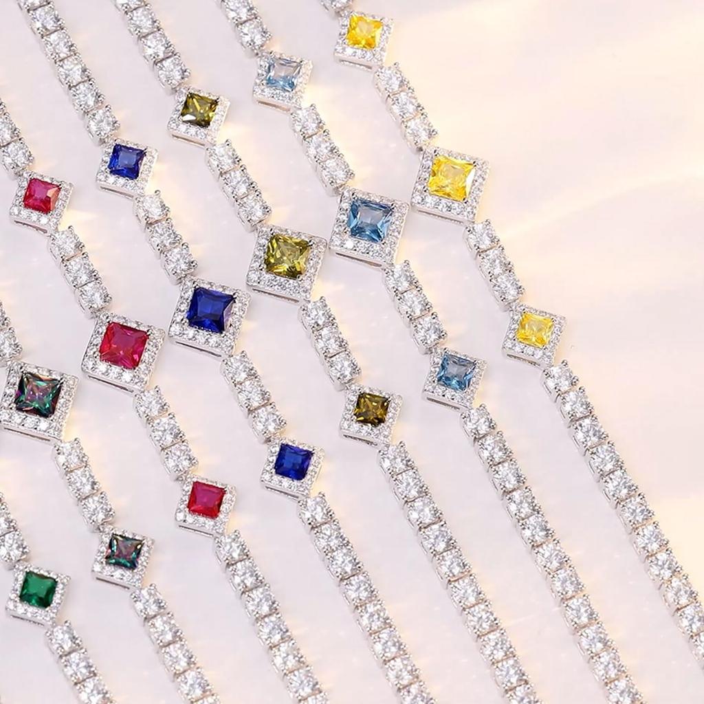 FANCIME Tennis Bracelet with Square and Cubic 3mm September Cube Tennis Sterling Silver Power Brand Present Women's Sapphire, Cut, Zirconia, Wide,
