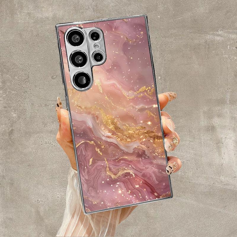 Samsung S25 Edge Phone Case & S23 Ultra Tempered Glass, S20 FE Flowing Gold Electroplated Full Coverage.