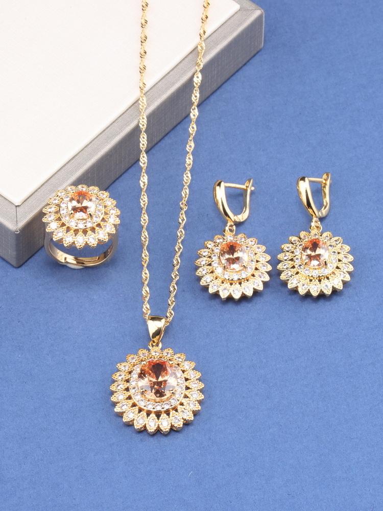 Neue Mode Kleid Schmuck&Accessoires Vergoldete Zirkon Brautsets Zirkonringe/Anhänger/Ring Halskette für Frauen Geschenk