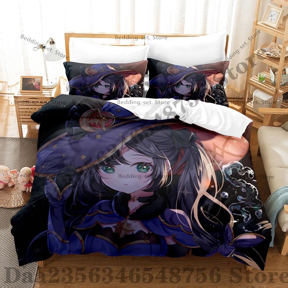 Game Genshin Impact Mona Bedding Set Kawaii Three Piece Set Bed Set Adult Bedroom Duvetcover Sets Anime Bed Sheet Set