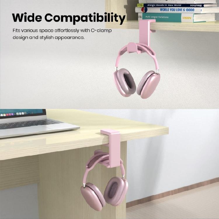 Lightweight Under Desk Headset Stand Holder Rack with Rotating Hook Adjustable Clamp for Organized Gaming Setup