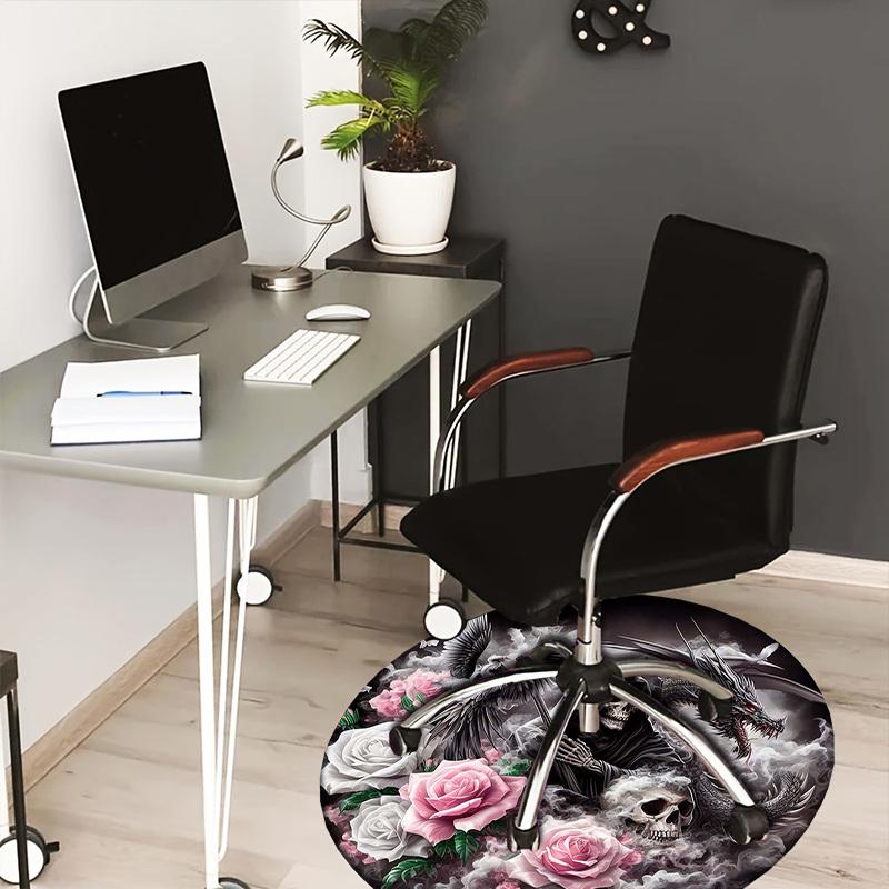 1pc Office Carpet Chair Mats Gothic Death with Roses and Dragon Perfect for Decorating Office Chairss, Or Bedrooms.YDT490 80cm by 80cm