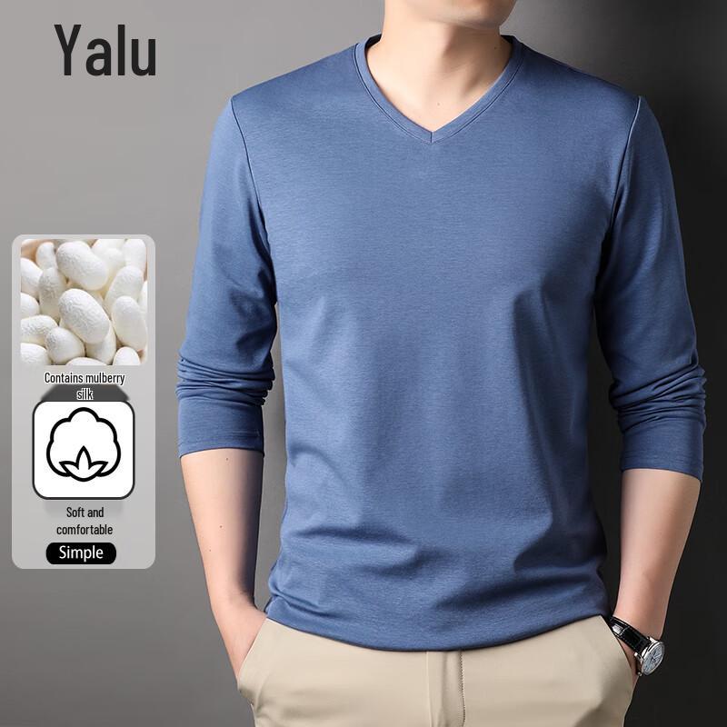 Yalu Men's V-Neck Silk Blend Long-Sleeve Tee