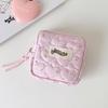 Kawaii Quilted Heart Polka Dot Mini Pouch Cute Square Coin Purse With Label Multifunctional Lipstick Cosmetics Items Storage Bag