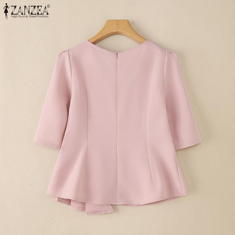 ZANZEA Blusa Casual de Verano para Mujer con Cuello Redondo y Manga Media con Bordado