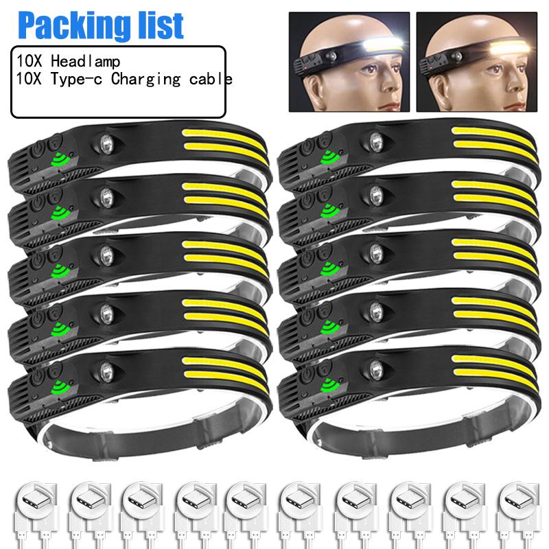 1-15Pcs LED Induction Headlamp USB Rechargeable Head Flashlight Powerful Camping Head Lantern Fishing Headlight 18650 Battery
