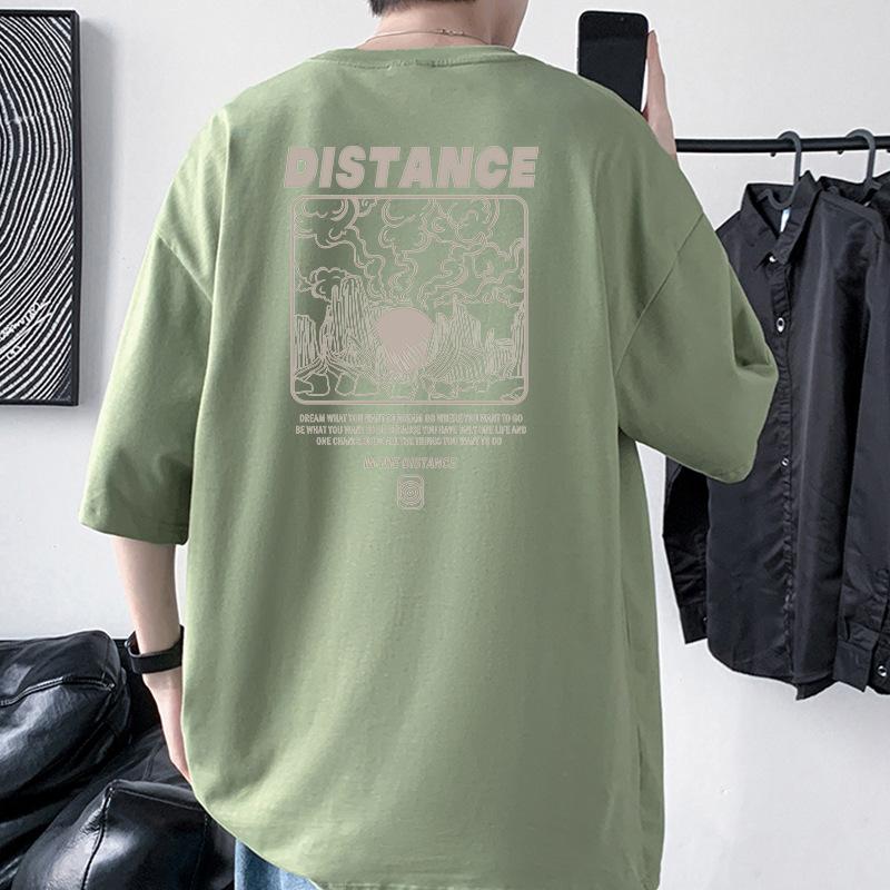 Distance Pattern Men's Oversized Drop Shoulder T-Shirt 100% Cotton Streetwear Tee