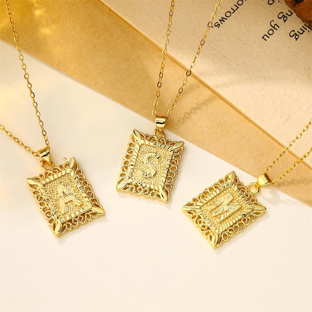 26-Letter Stainless Steel Necklace with Copper Pendant - European & American Fashion for Men