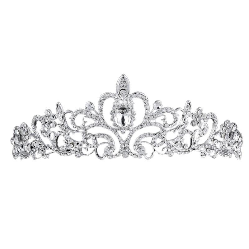 Bridal Princess Austrian Crystal Tiara Wedding Crown Veil Hair Accessory Silver