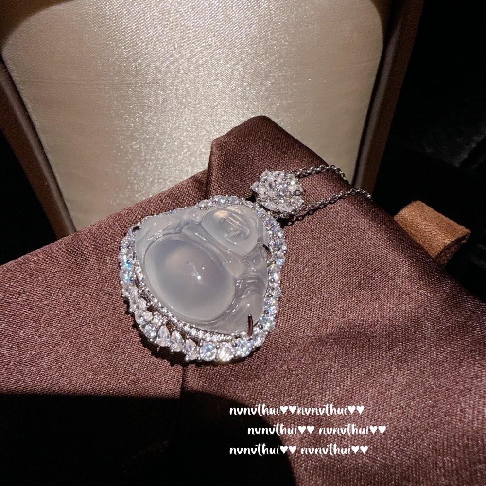 Jewelry, Buddha Gong Necklace, White High Ice New Chinese Blue Chalcedony Safety Buckle Gem Necklace, Ladies