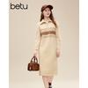 Betu Women's 2025 Winter Jacquard Half-Zip Lapel Slim Midi Dress