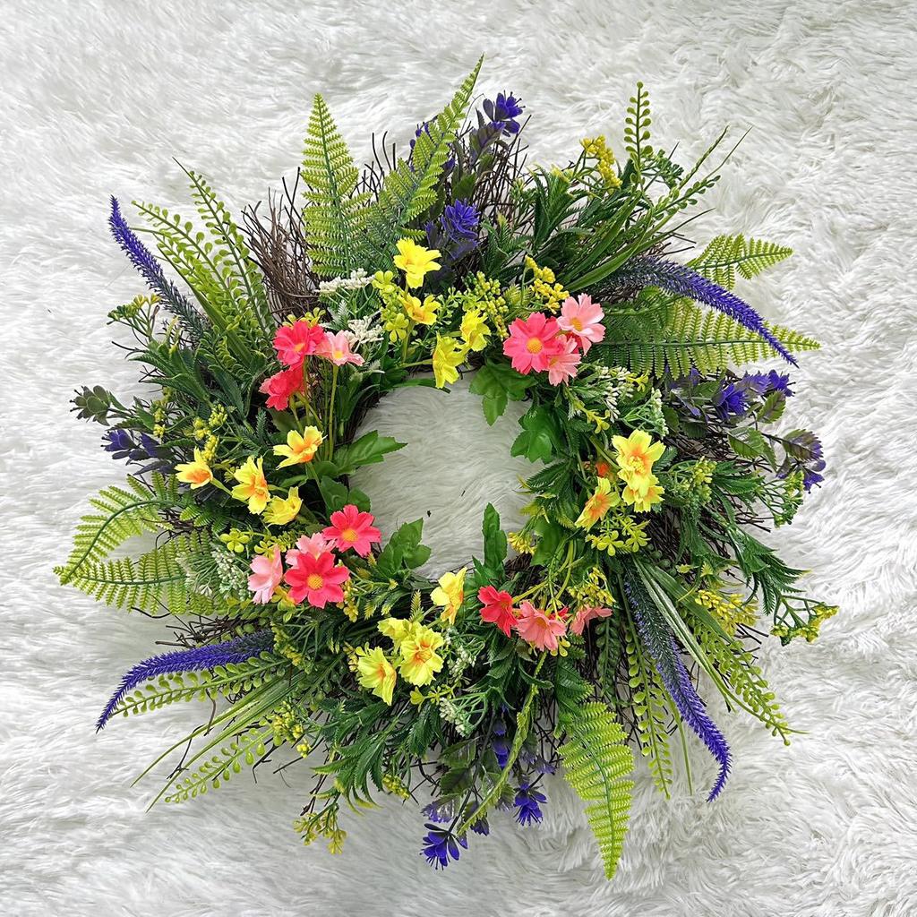 New Spring and Summer Texas Wildflower Wreath Simulation Flower Wreath Home Door Hanging Wall Decoration