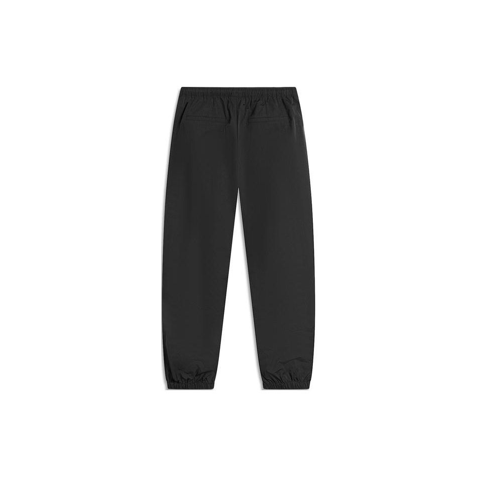 Li Ning Sports Lifestyle Series Solid Color Mid Waist Drawstring Cuffed Cargo Pants Knitted Sports Pants Women Pants Black AYKU610-6