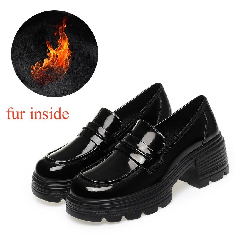 

6 см Дышащие Удобные Толстая Подошва Массивная Платформа Туфли 2025 Весна Средний Блок Каблук Мягкая Кожа Лоферы Мама 40