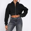 Women's Hooded Long Sleeve Zip Up Cropped Jacket Regular Fit Casual Sweatshirt
