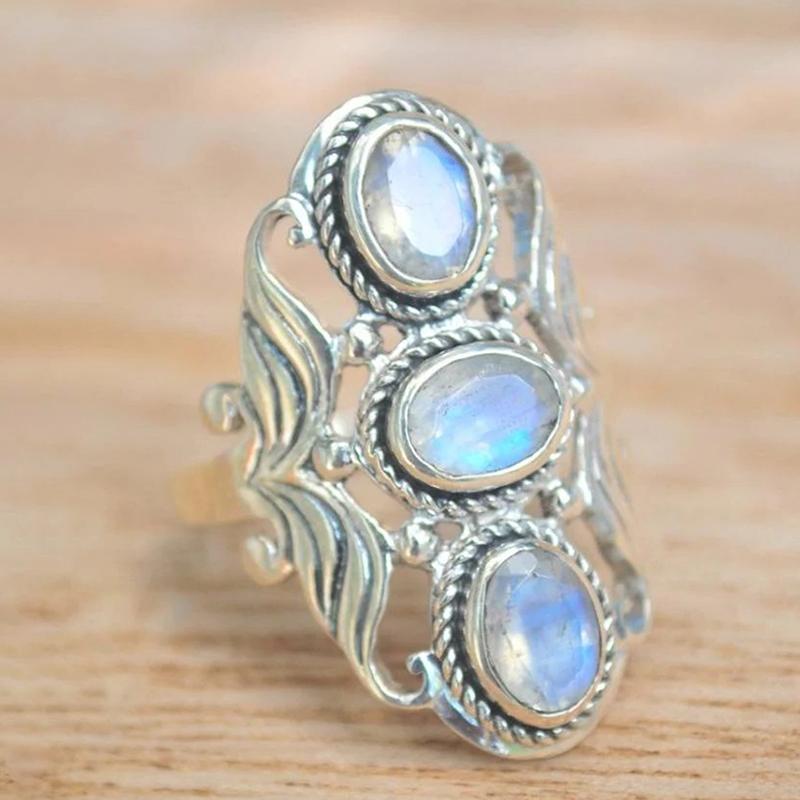 

Huitan Hottest Women Rings Hyperbole Wide Band Hollow Pattern Imitation Opal Ring Hip Hop Punk Female Accessories Retro Zircon 6