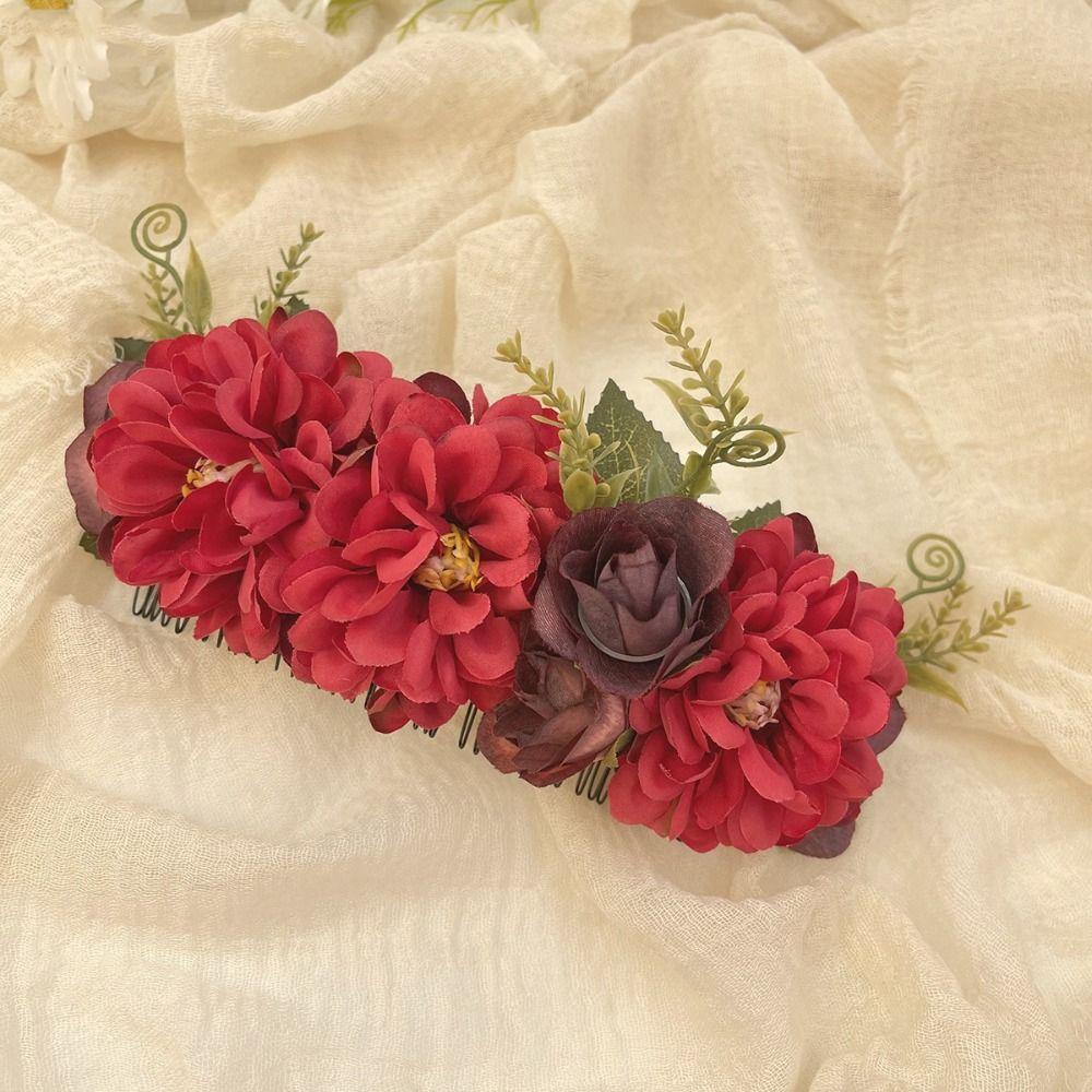

Side Clip Flower Hair Comb Flower Wedding Bride Accessories Retro Flower Hairpin Student style 5