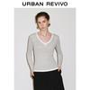 UR 2025 Women's V-Neck Colorblock Faux Two-Piece Slim Fit T-Shirt