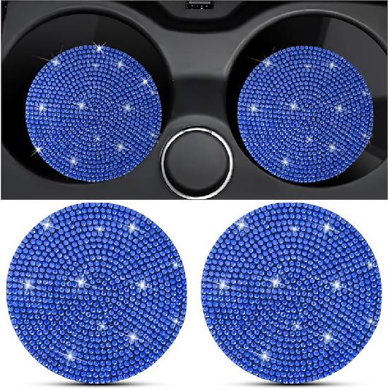 2PCS Bling Car Cup Holder Coaster, Crystal Rhinestone Non-Slip Ert Auto Cup Pads, Sparkling Vehicle Decor Bottle Mat Accessories For Women Girls,
