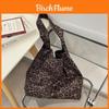 Suede Leopard Print Tote Bag With Large Capacity For Casual Daily Use