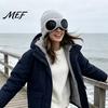 Outdoor Skiing Headwear Knitted Hat with Goggles, Unisex Winter Hat, Fleece Lined, Windproof Stylish Streetwear Warm Skull Cap for Cycling Street
