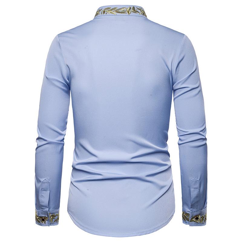 Camisa Masculina Tamanho Europeu Bordada Manga Longa Gola Henrique