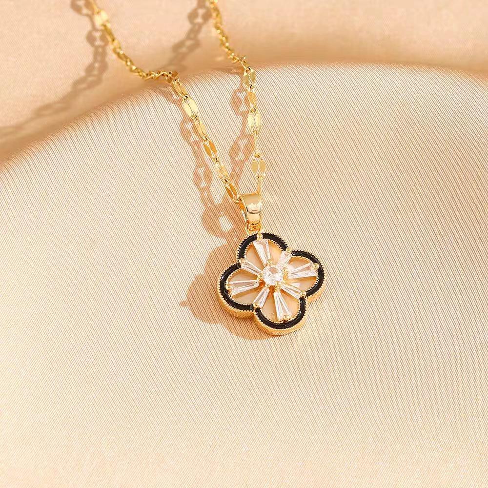 Black Border Four-Leaf Clover Necklace - Luxury Titanium Steel Clavicle Chain for Women