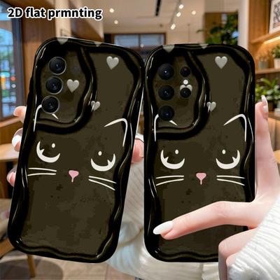 Phone Case: 2D Flat Samsung Galaxy A34 A35 M05 M06 S20 S22 S21 FE Plus 5G Protective Case, Simple Little Black Cat, Perfect Christmas and Halloween Ho