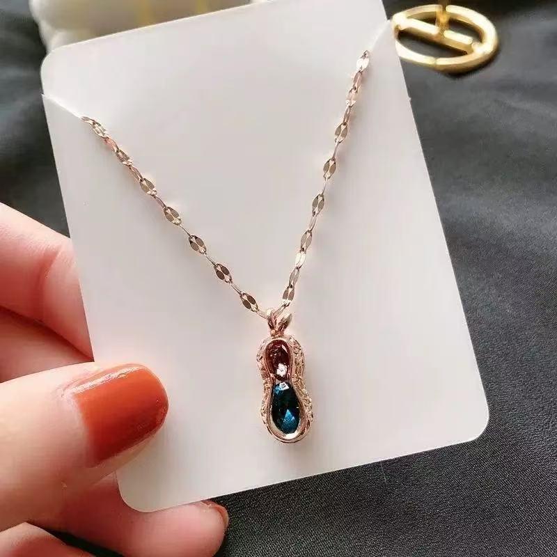 Korean Style Rose Gold Flower Blossom Crystal Pendant Necklace for Women