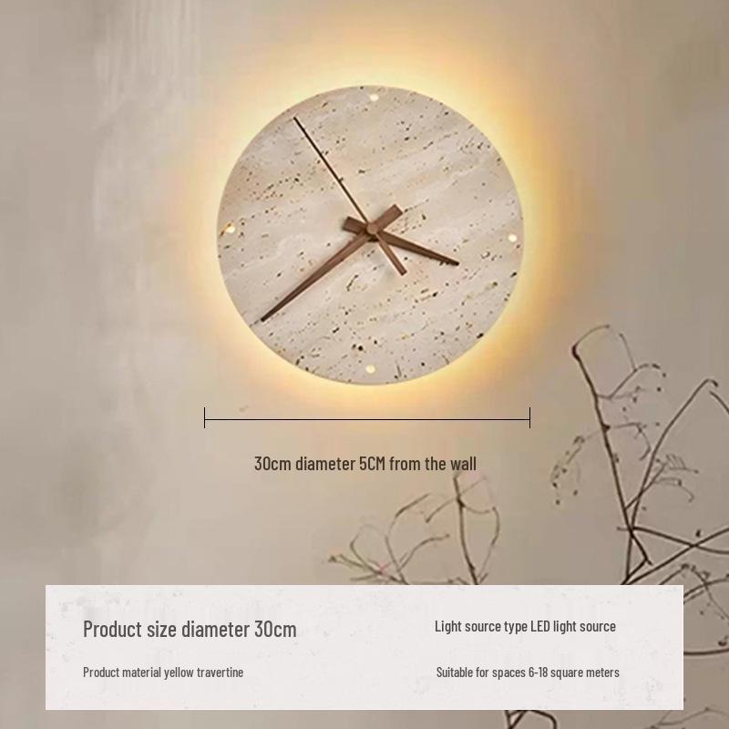 Japanese Wabi-Sabi Yellow Stone Clock & Wall Lamp for Homestay or Hotel Bedroom Corridor