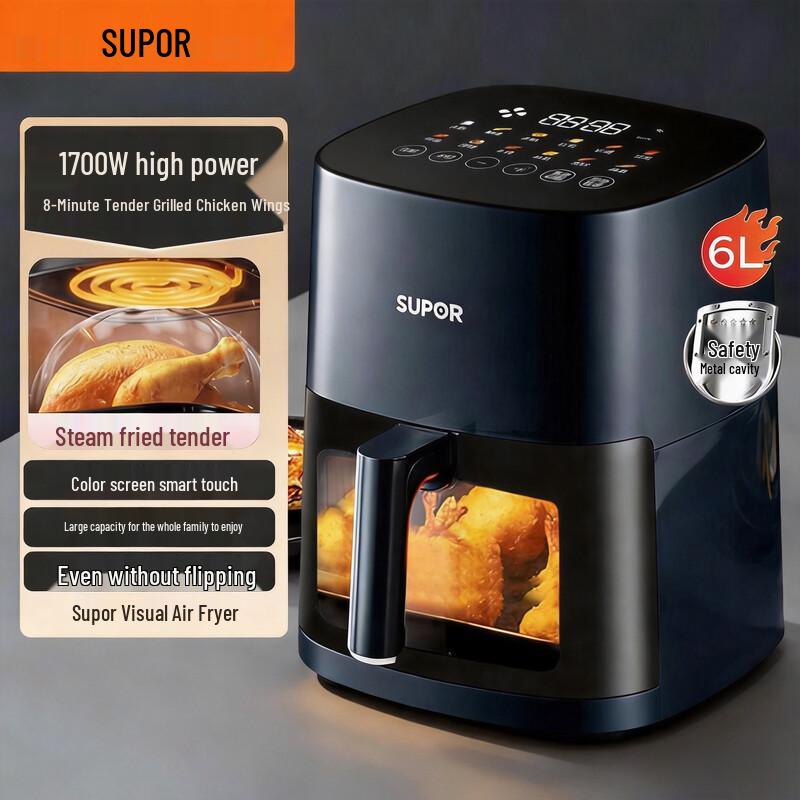 SUPOR 6L Smart Steam Air Fryer with Viewing Window