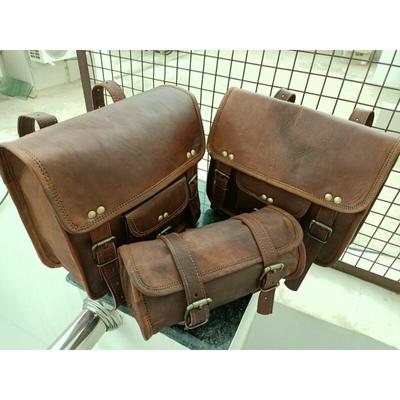 Hakiki Vintage Keçi Derisi COMBO Motosiklet 3 Eyer Çantası Panniers Ön Çatal