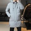 Men's Mid-Length Hooded Cotton Jacket - Plus Size, Slim Fit, Thickened for Warmth, Korean Style, Outdoor Windbreaker
