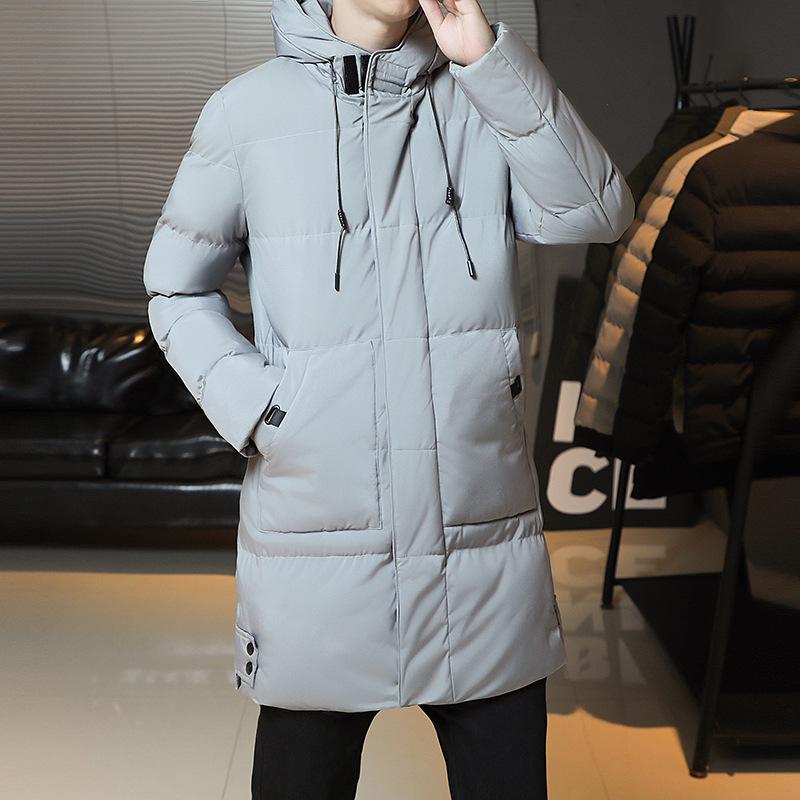 Men's Mid-Length Hooded Cotton Jacket - Plus Size, Slim Fit, Thickened for Warmth, Korean Style, Outdoor Windbreaker