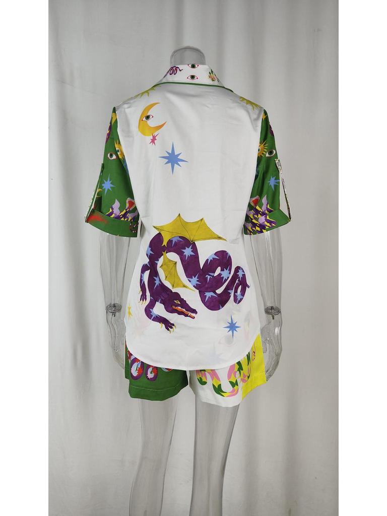 2026 Spring European and American Women's Casual Printed Three-Quarter Sleeve Pants Suit