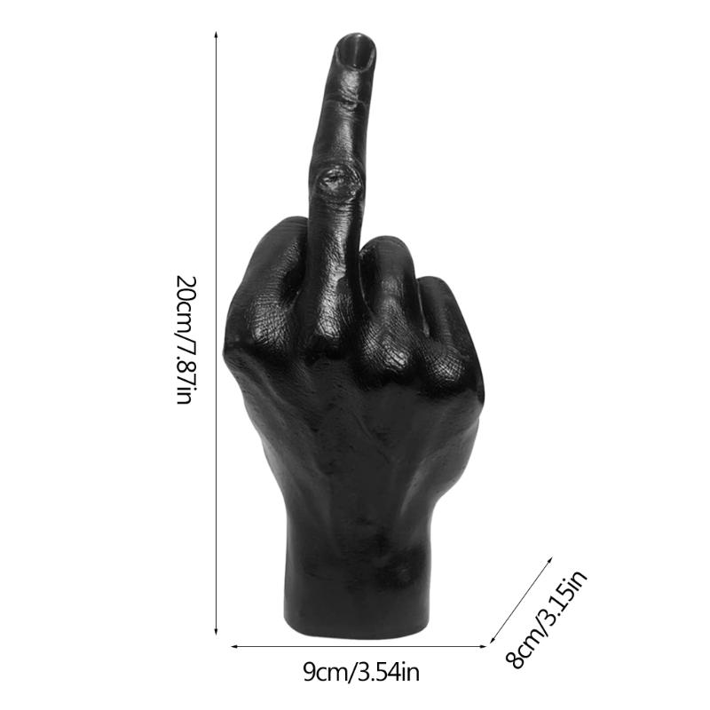 Resin Vertical Middle Finger Craft Sculpture Funny Gesture Statue for Desk and Living Room