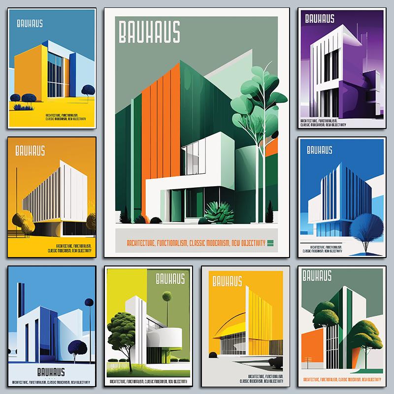 Bauhaus Moderne Architektur Poster Linien und Minimalistische Architekten Drucke Leinwand Malerei Wandkunst Bild Heim Wohnzimmer Dekor