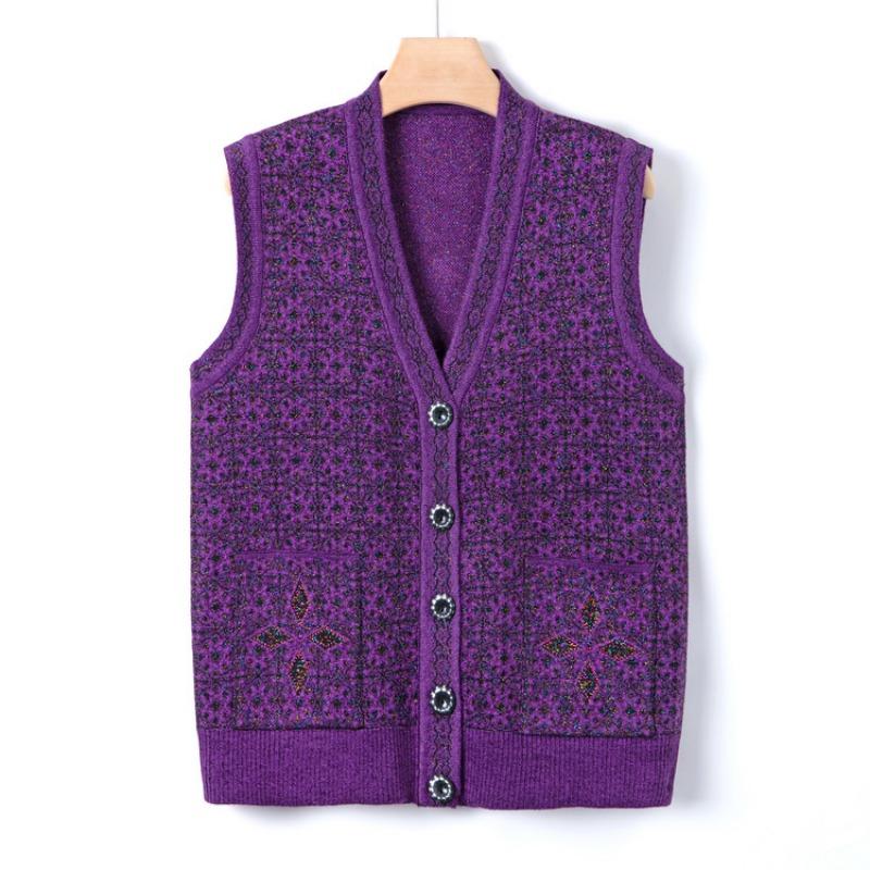 New mother's autumn vest jacket medium and old knitted sweater vest casual grandma autumn top