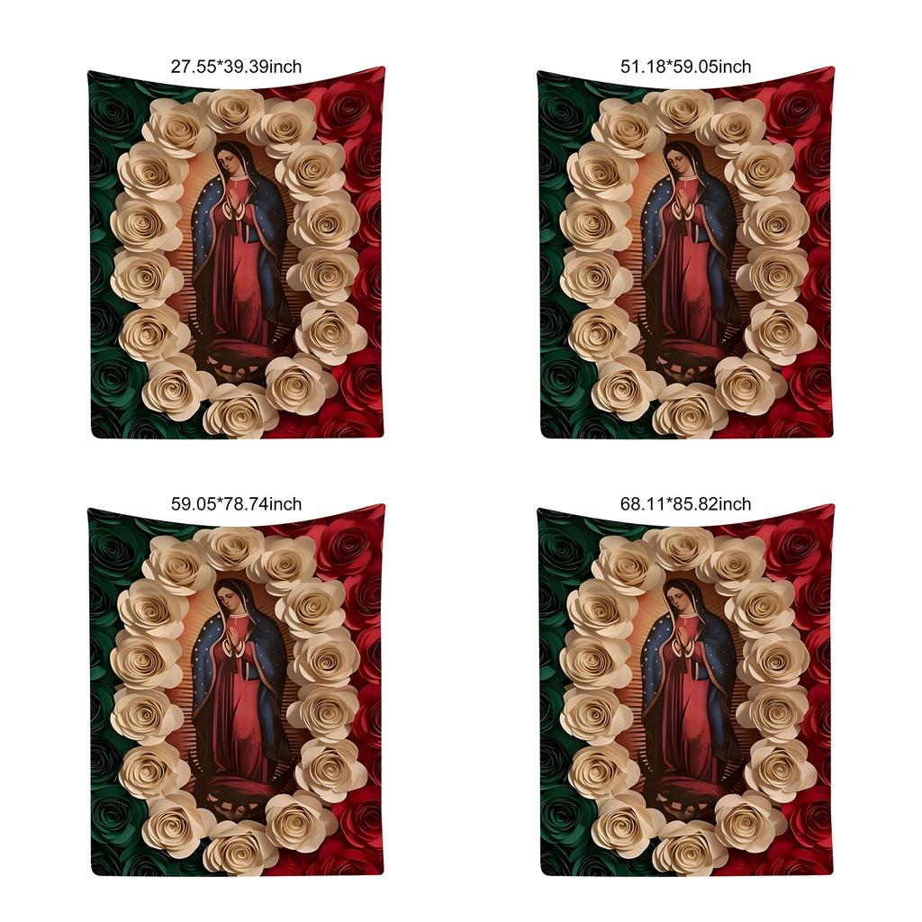 Virgin Mary Blanket with Flowers Christian Blanket Catholic Gifts for Women for Bedroom Couch Travel Home Decor