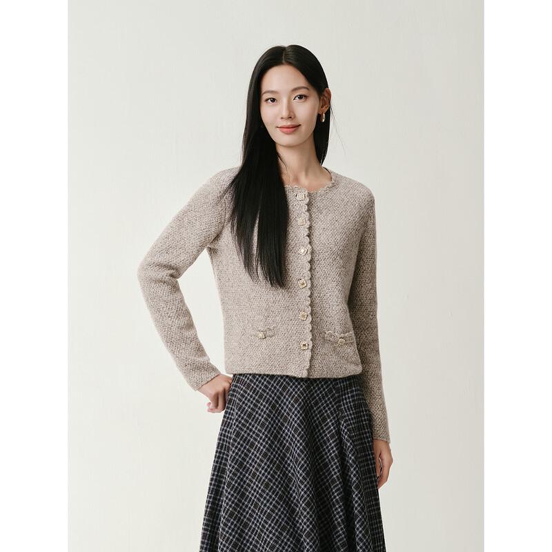JOEONE Elegance Tweed-Style Wool-Blend Knit Cardigan