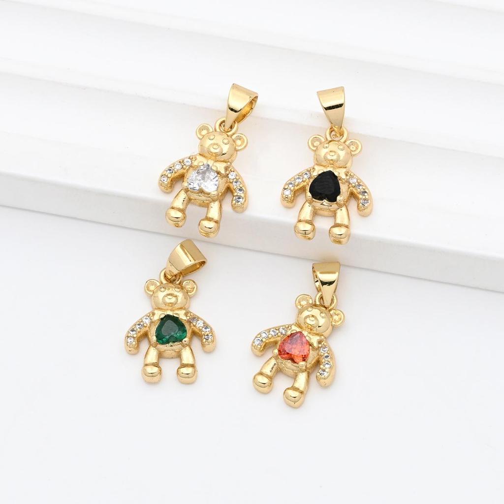 Colorful Diamond Little Bear Copper Pendant Necklace - DIY Jewelry Accessory Clavicle Chain