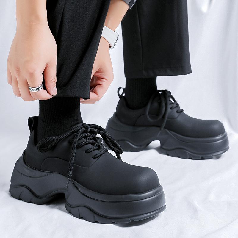 Daddy Shoes Men's Black British Yuantong Muffin Thick-soled Versatile Matte Premium Derby Shoes 24242-R