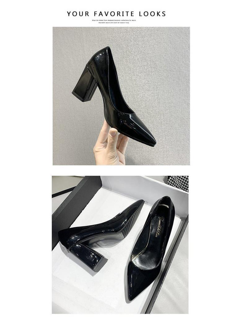 Women's Black Suede Chunky Heel High Heels - Comfortable Professional Formal Shoes