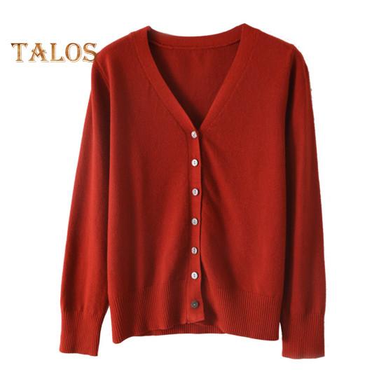 Women Knitting Sweater V-Neck Long Sleeve Button Down Sweater Cardigan Solid Color Loose Fit Crochet Texture Coat