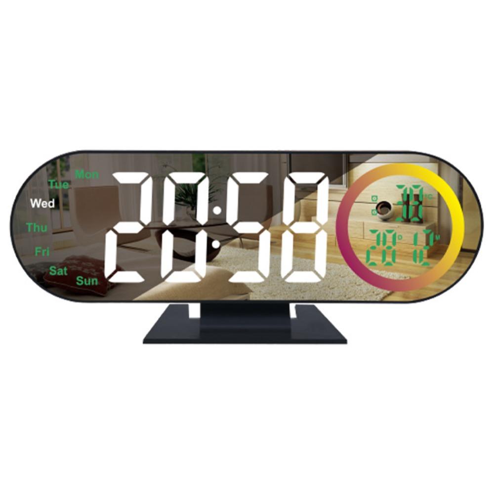 Brightness Adjustment Digital Alarm Clock 12/24H Format Voice Control LED Electronic Clock with RGB Mood Light 2 Alarms