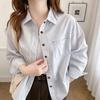 Autumn Women Striped Shirts Long Sleeve Pocket Embroidery Turn-Down Collar Office Lady Tops Loose Female Clothes